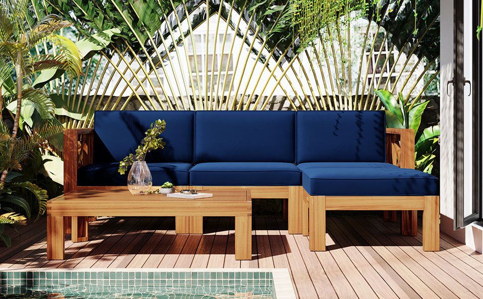 5-Piece Acadia Wood Outdoor Sectional Sofa Set