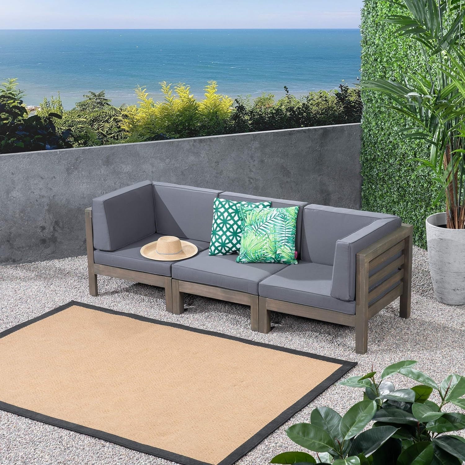 3-Piece Acacia Wood Outdoor Sofa Set