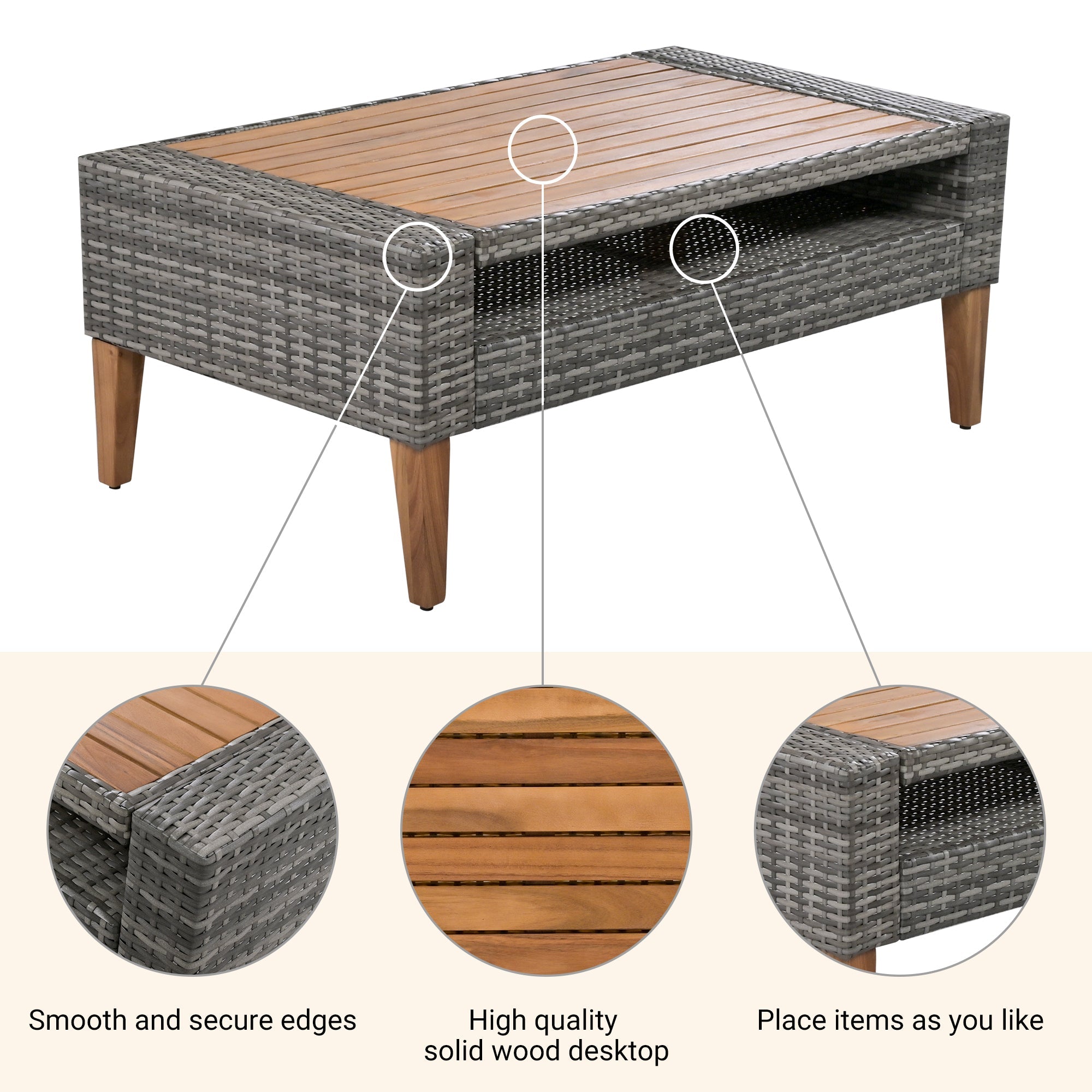 6-Piece Outdoor Sofa Set Wicker Gray Beige