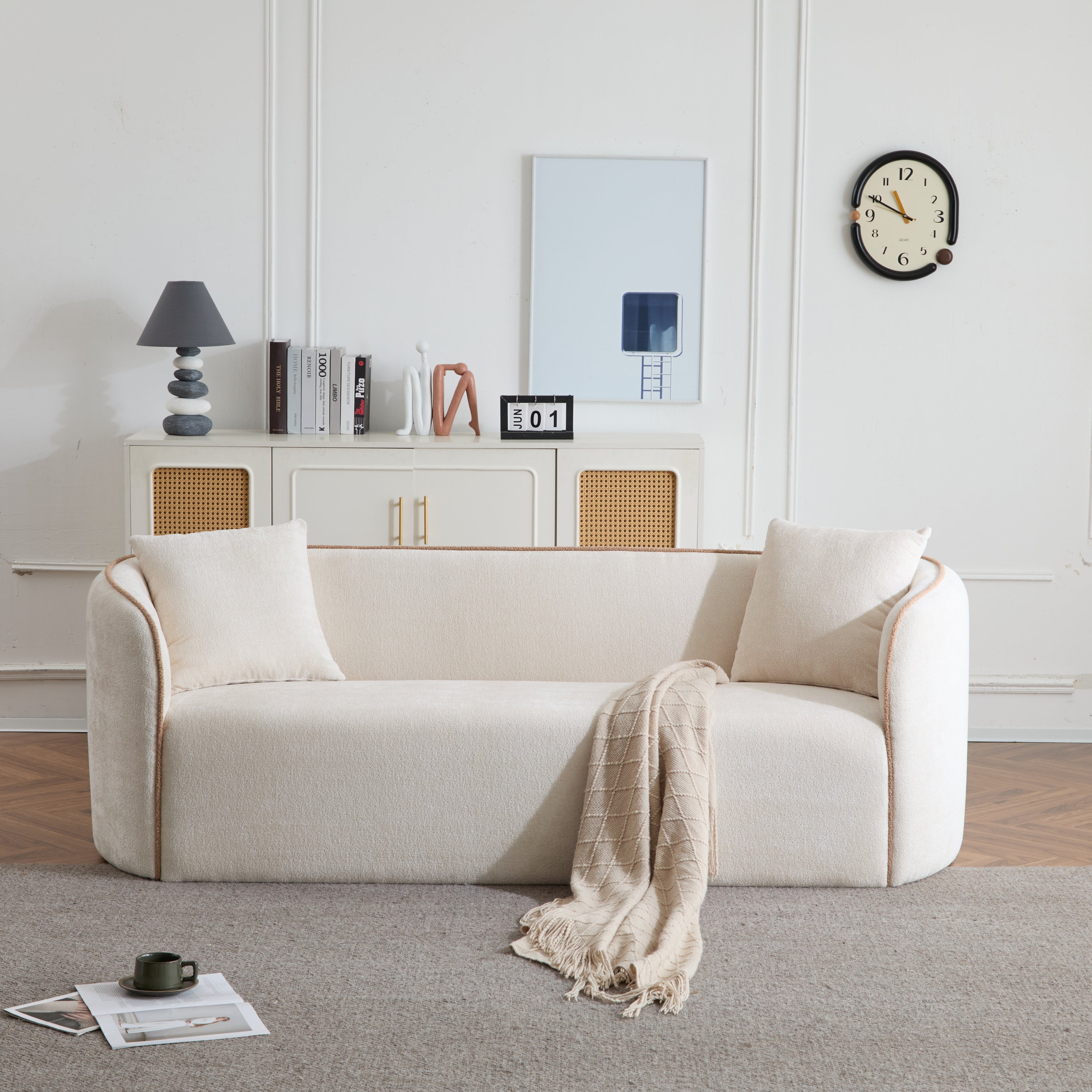 82" Curved Boucle Sofa