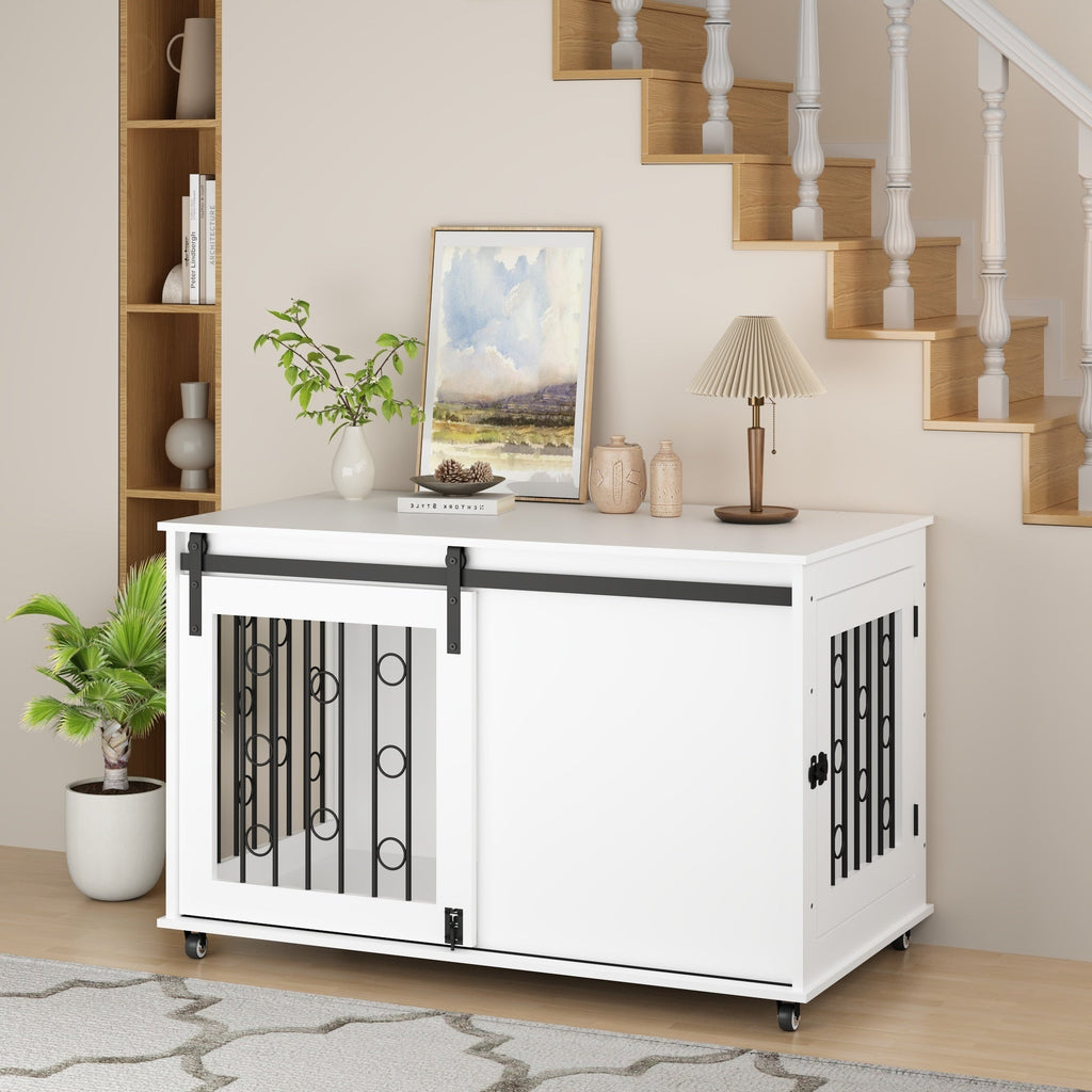 Modern Wooden Dog Crate with Sliding Barn Door
