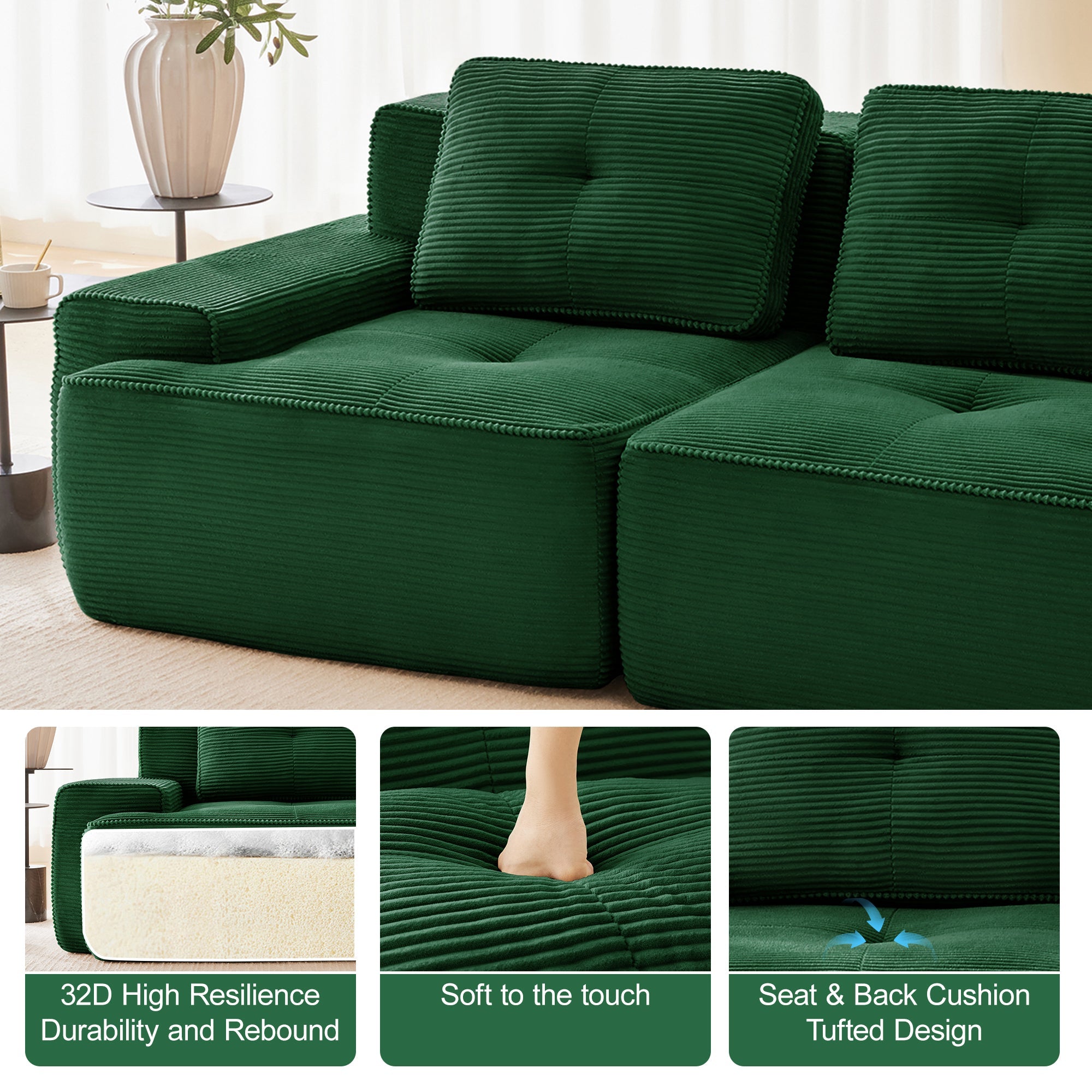 82inch Corduroy Modern L-Shaped Modular Sofa