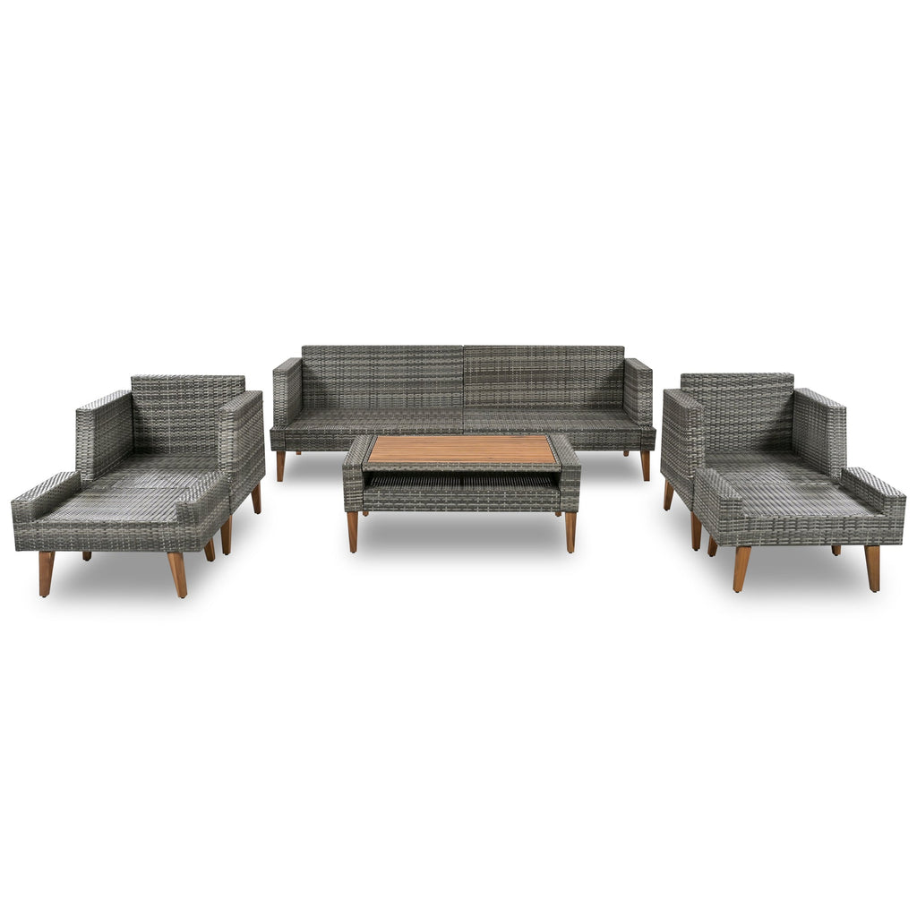 6-Piece Outdoor Sofa Set Wicker Gray Beige
