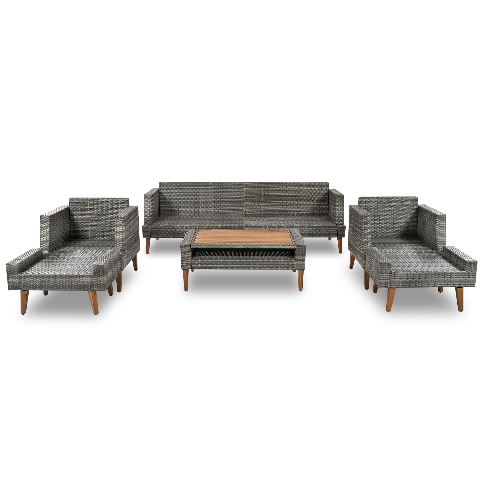 6-Piece Outdoor Sofa Set Wicker Gray Beige
