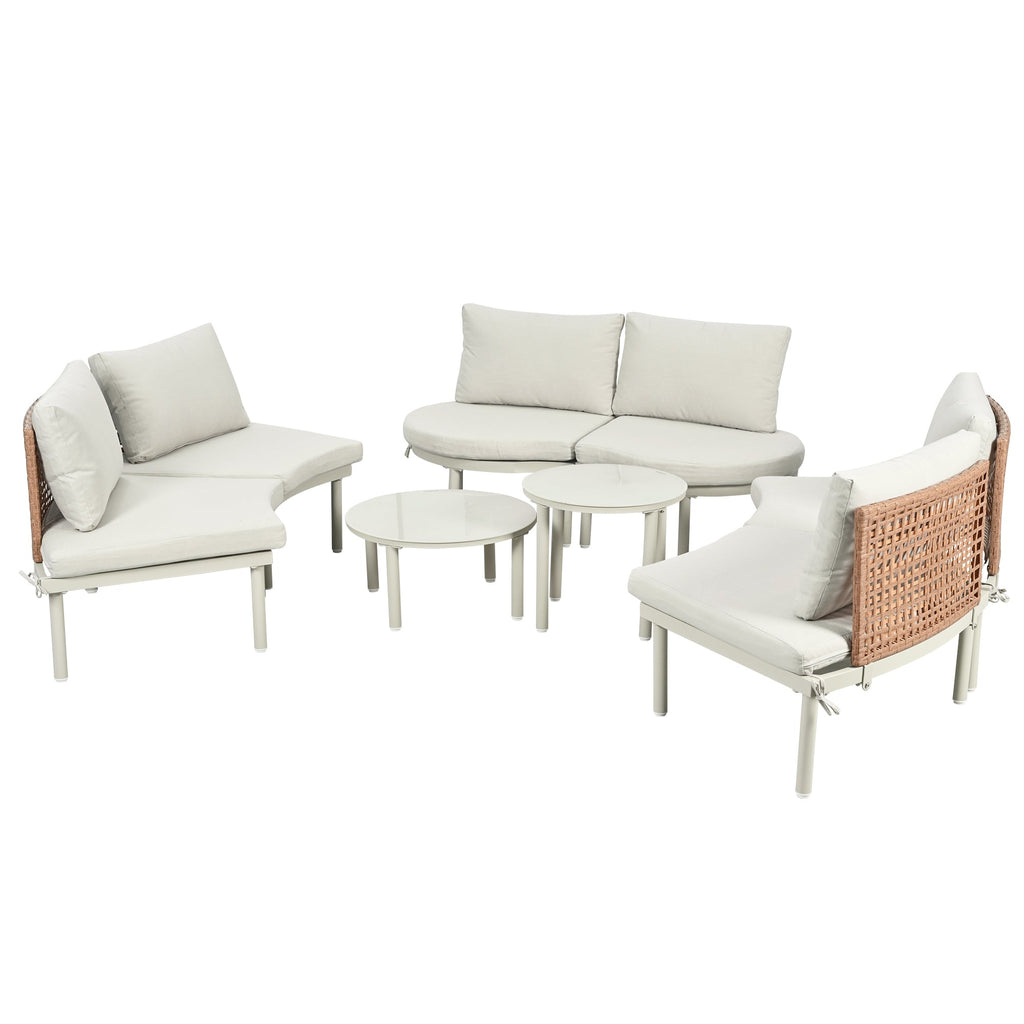 8-Piece Outdoor Sectional Sofa Set Aluminum / Beige with Rattan Style