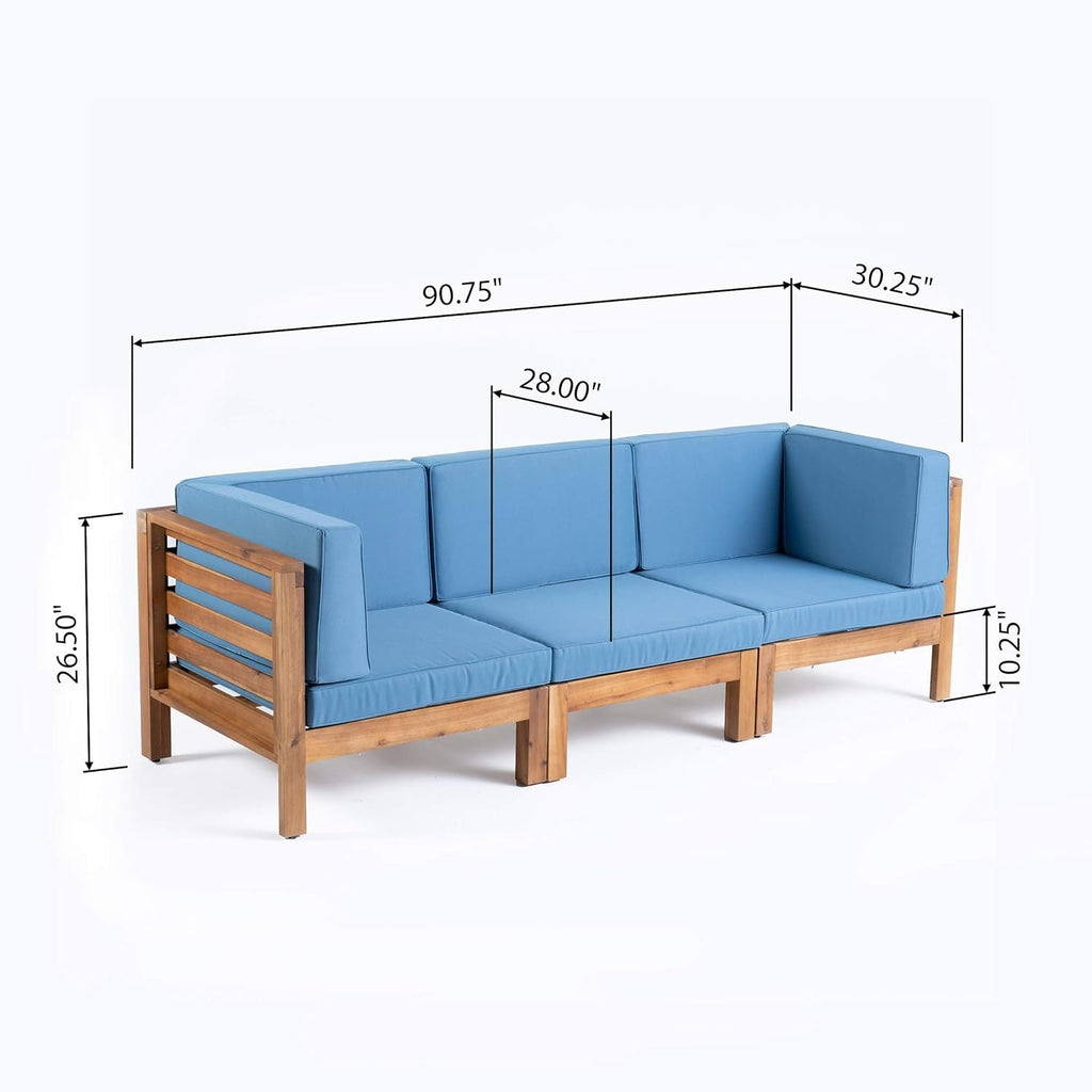 3-Piece Acacia Wood Outdoor Sofa Set