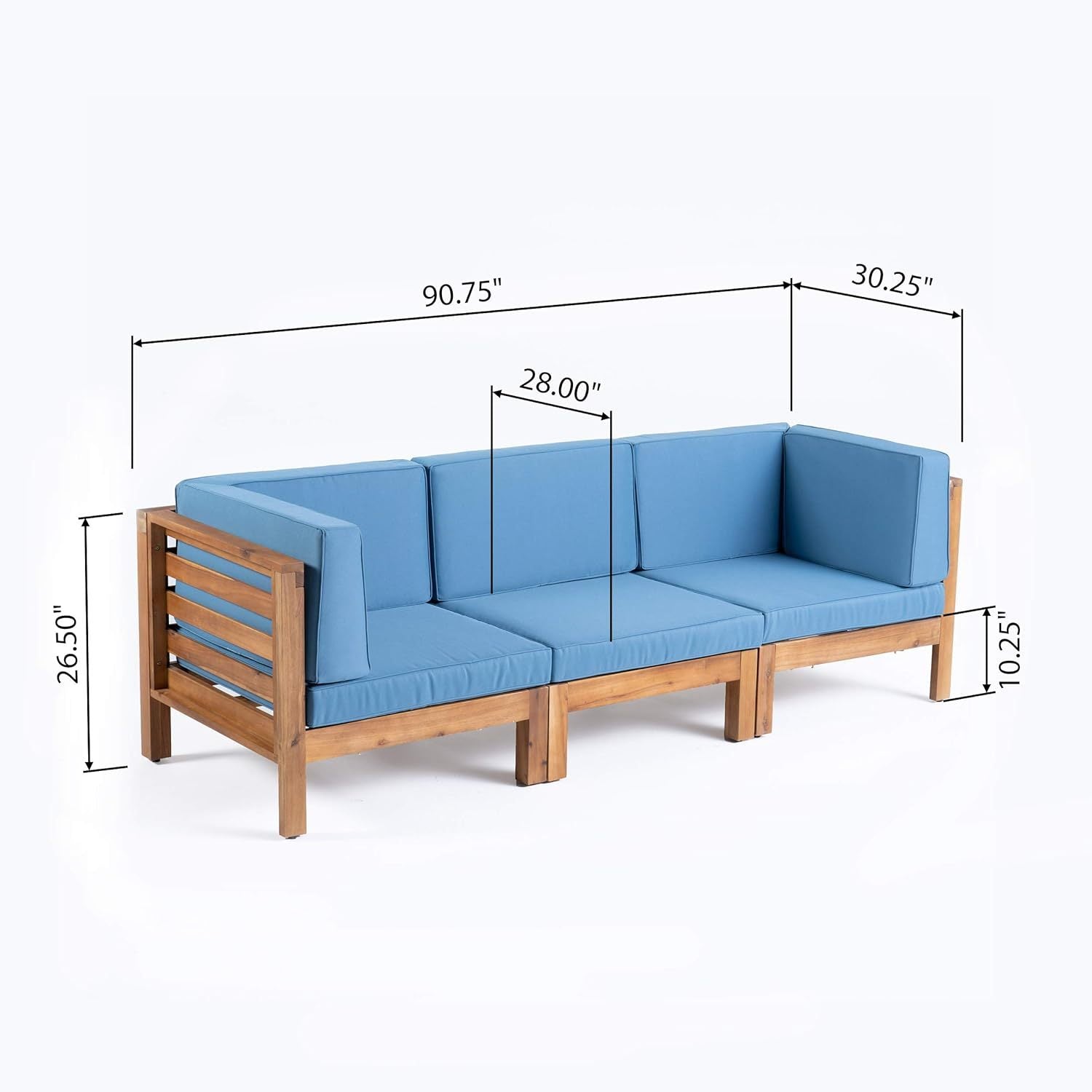 3-Piece Acacia Wood Outdoor Sofa Set