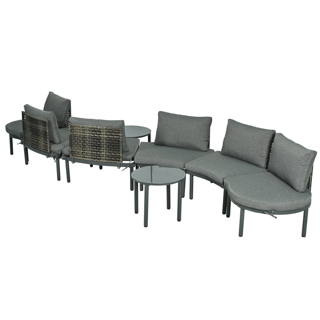 8-Piece Outdoor Sectional Sofa Set Aluminum / Beige with Rattan Style