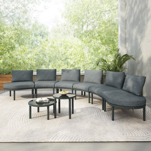 8-Piece Outdoor Sectional Sofa Set Aluminum / Beige with Rattan Style