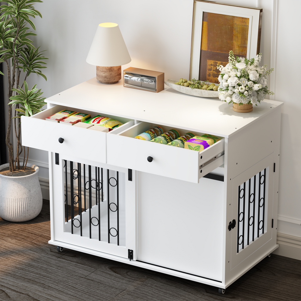 Modern Wooden Dog Crate with Sliding Barn Door