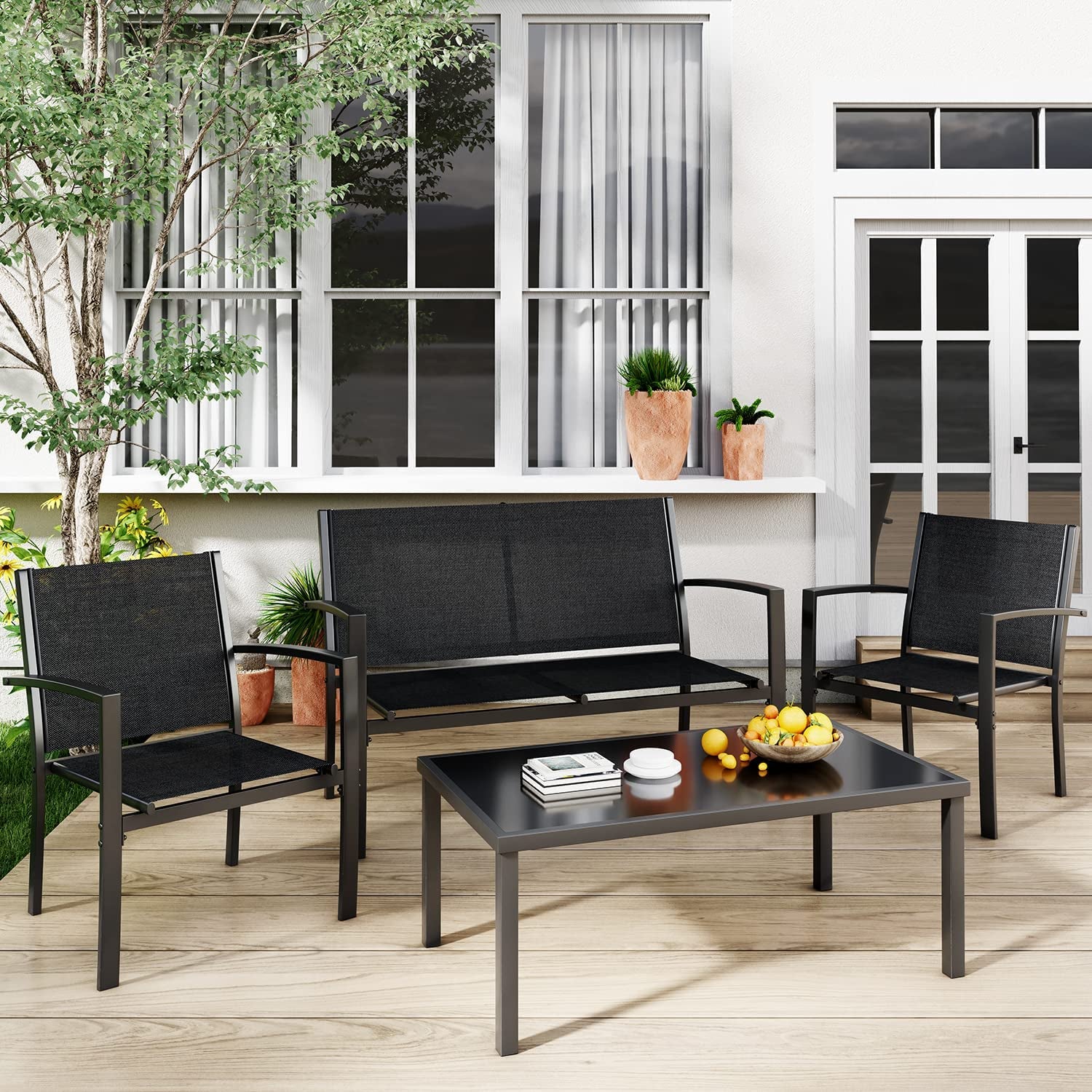 4 Piece Black Patio Furniture Set