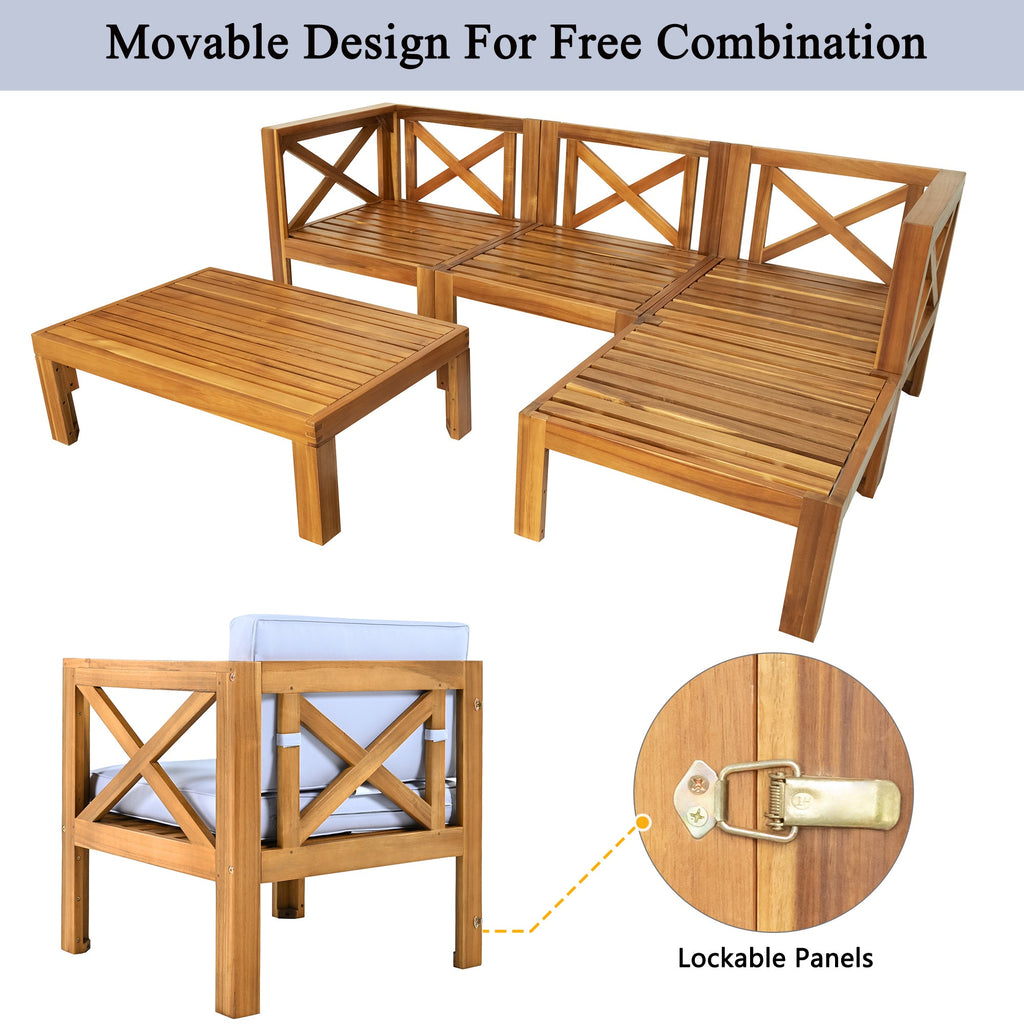 5-Piece Acadia Wood Outdoor Sectional Sofa Set