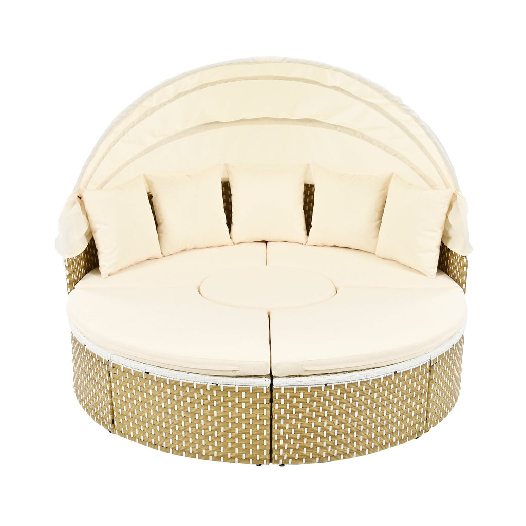 Outdoor Sectional Sofa PE Rattan Gray with Canopy