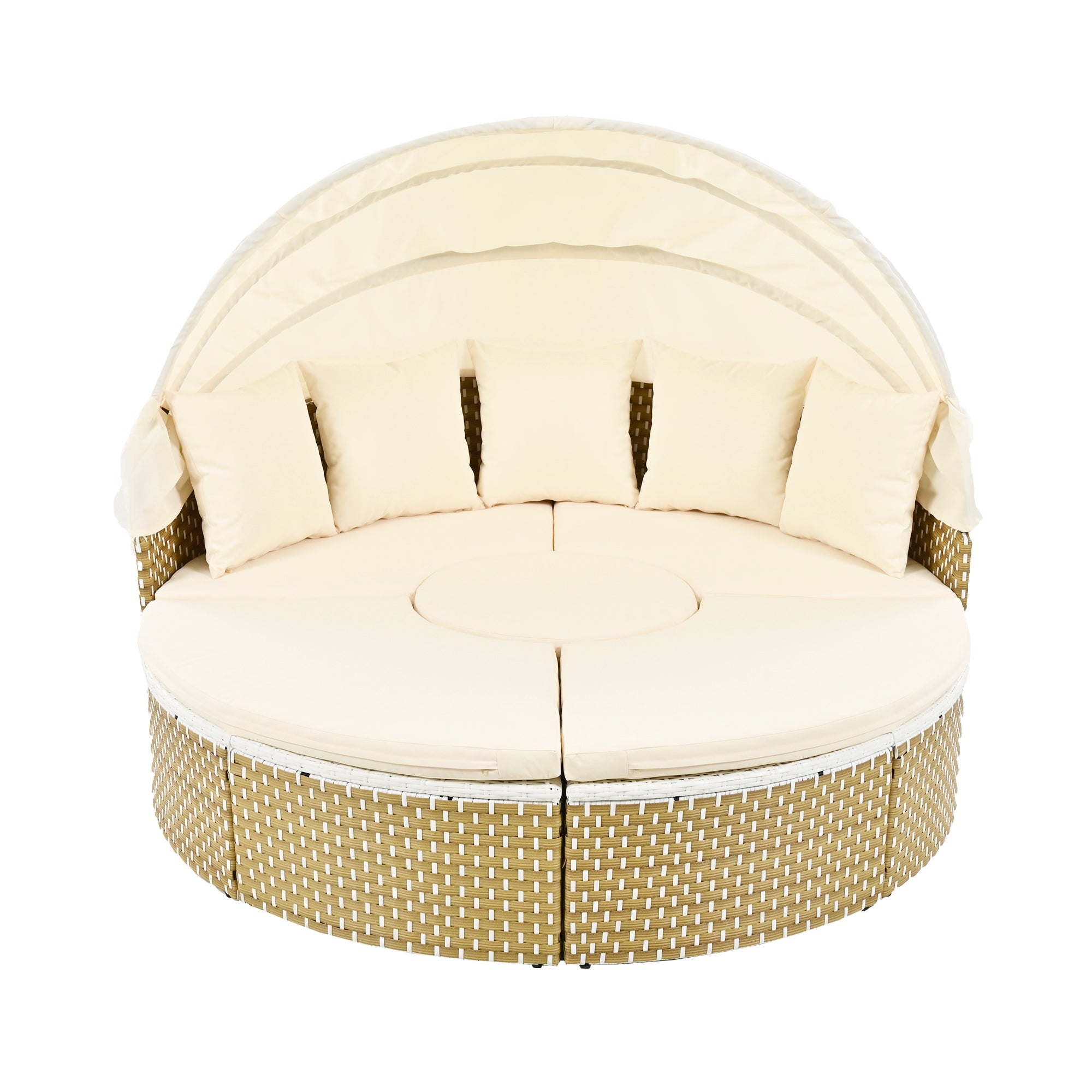 Outdoor Sectional Sofa PE Rattan Gray with Canopy