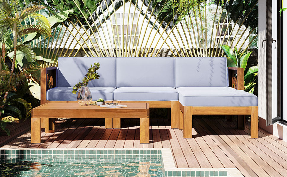 5-Piece Acadia Wood Outdoor Sectional Sofa Set