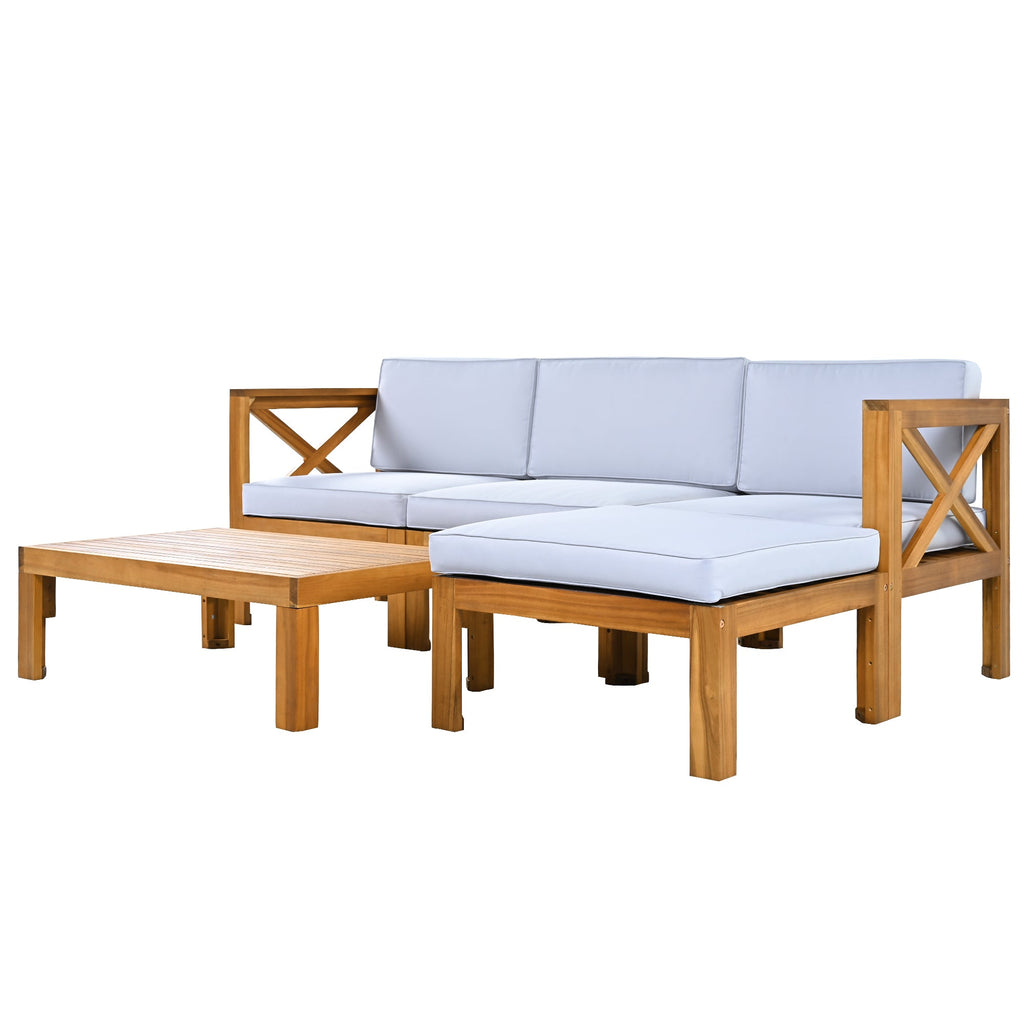 5-Piece Acadia Wood Outdoor Sectional Sofa Set