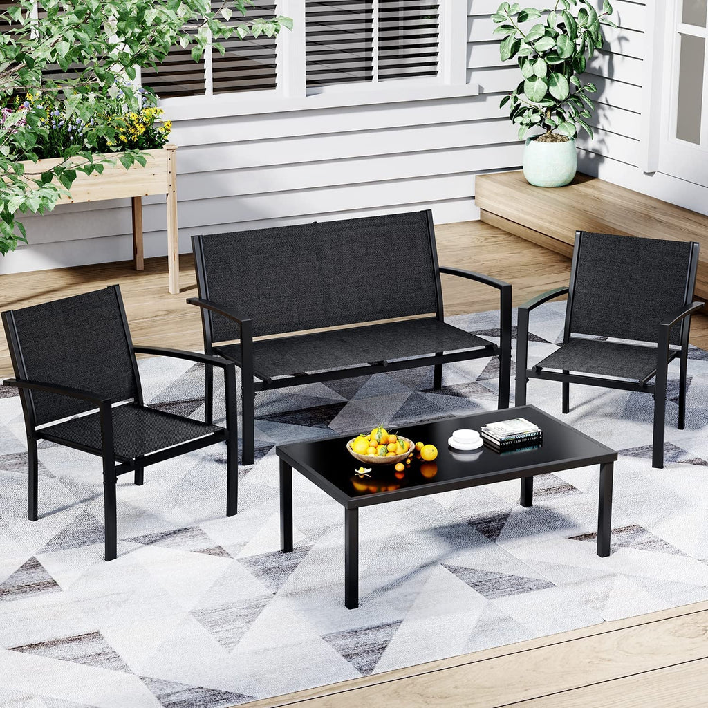 4 Piece Black Patio Furniture Set