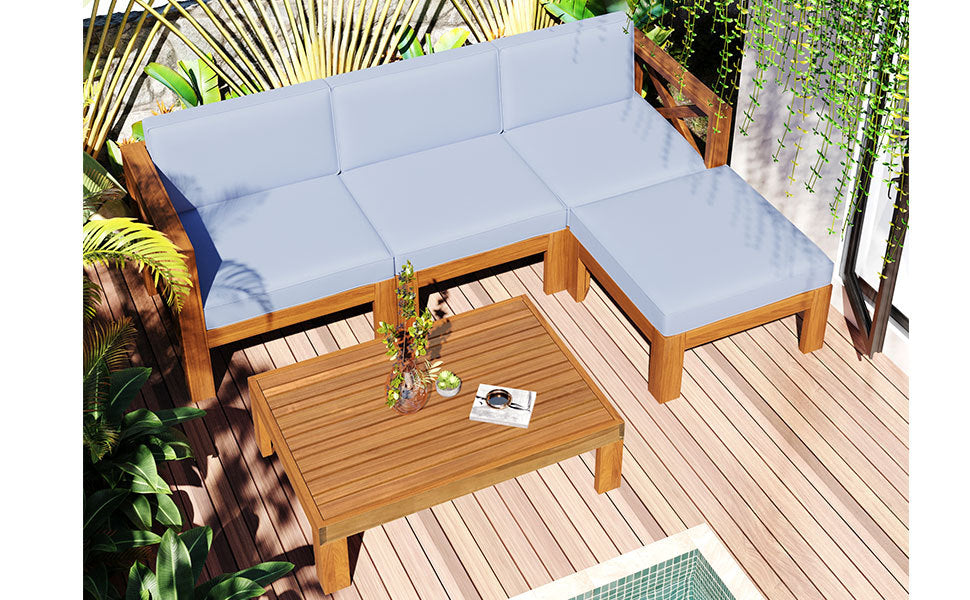 5-Piece Acadia Wood Outdoor Sectional Sofa Set