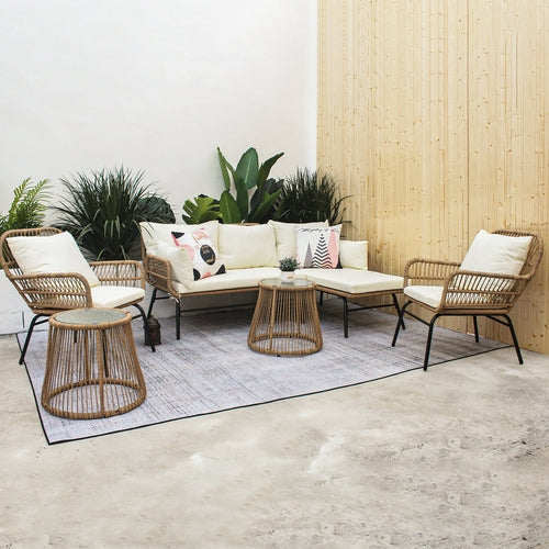 6-Piece Patio Sofa Set Steel Natural with Wicker style
