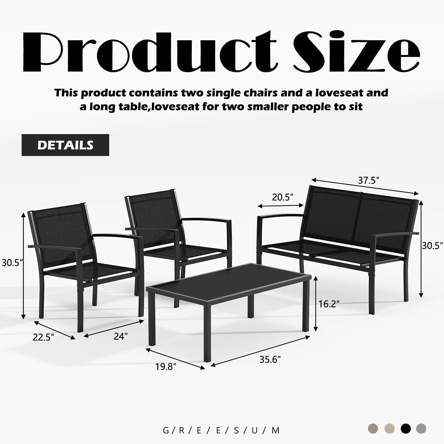 4 Piece Black Patio Furniture Set