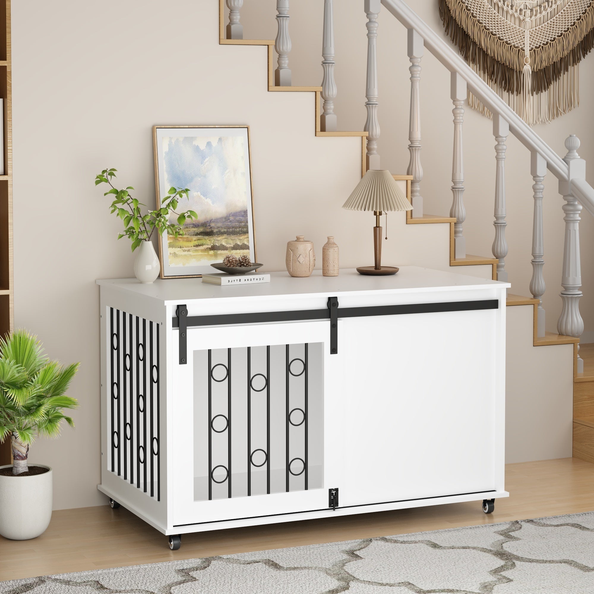 Modern Wooden Dog Crate with Sliding Barn Door