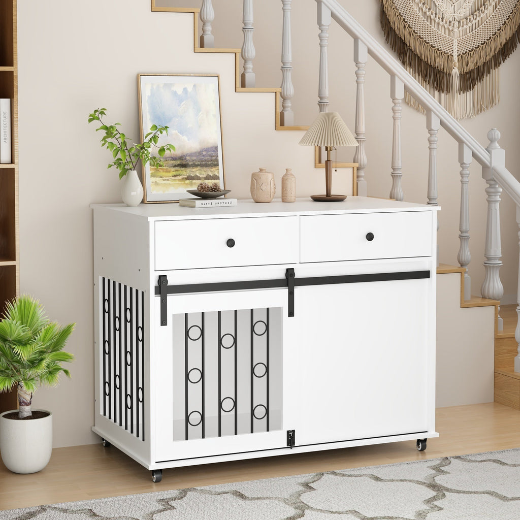 Modern Wooden Dog Crate with Sliding Barn Door