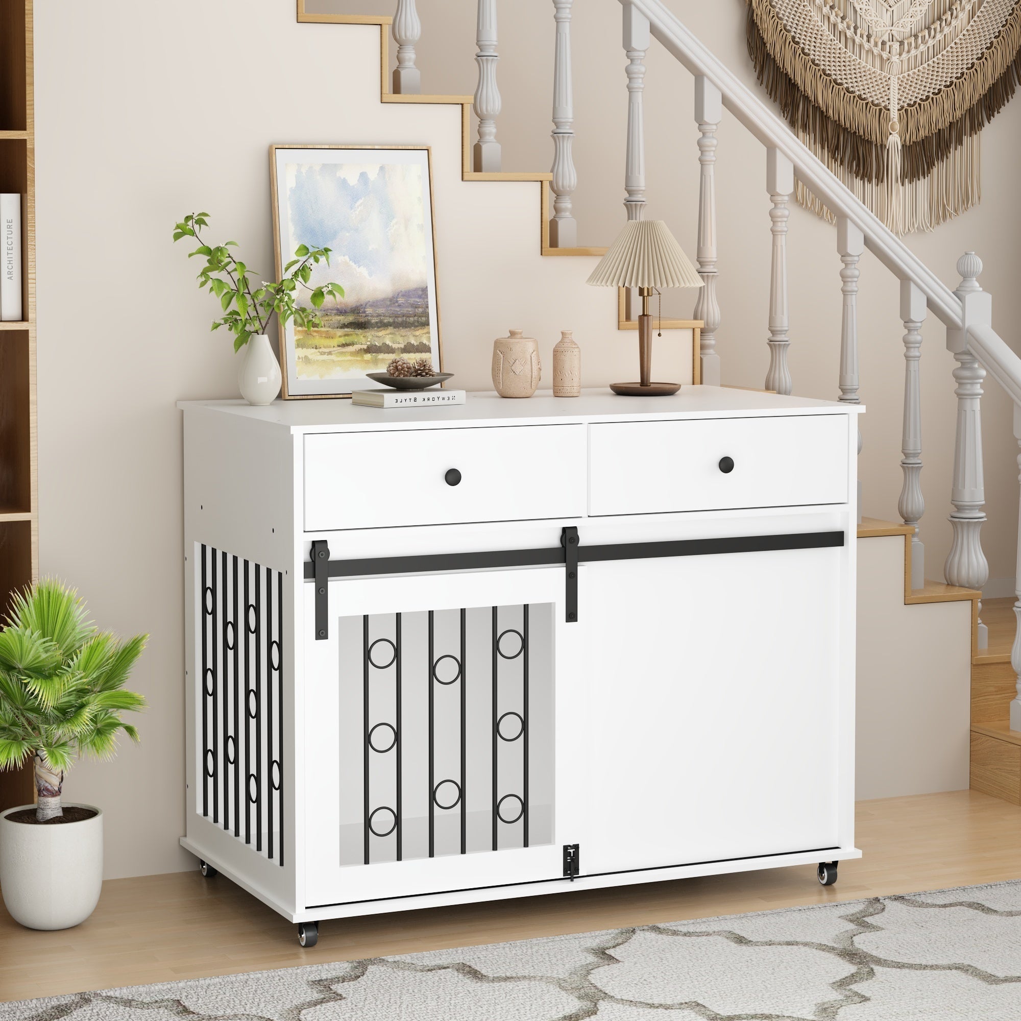 Modern Wooden Dog Crate with Sliding Barn Door