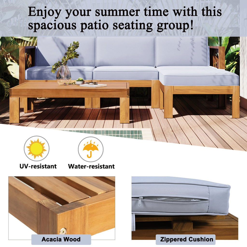 5-Piece Acadia Wood Outdoor Sectional Sofa Set