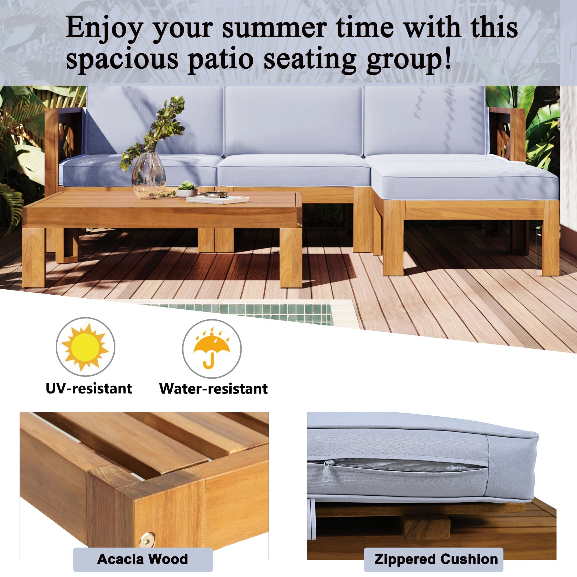 5-Piece Acadia Wood Outdoor Sectional Sofa Set