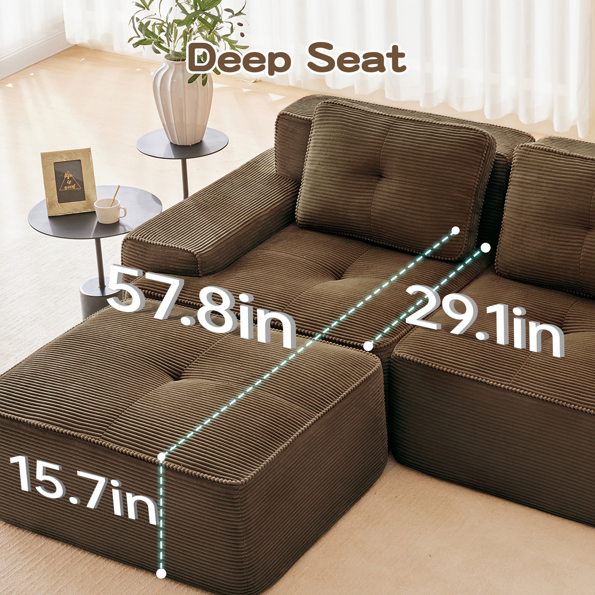 82inch Corduroy L-Shaped Modular Sofa