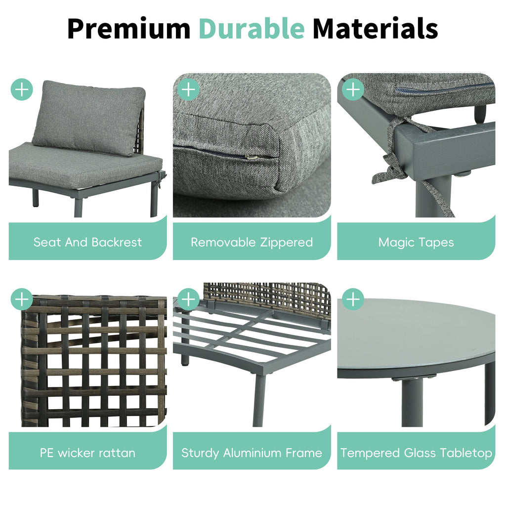 8-Piece Outdoor Sectional Sofa Set Aluminum / Beige with Rattan Style
