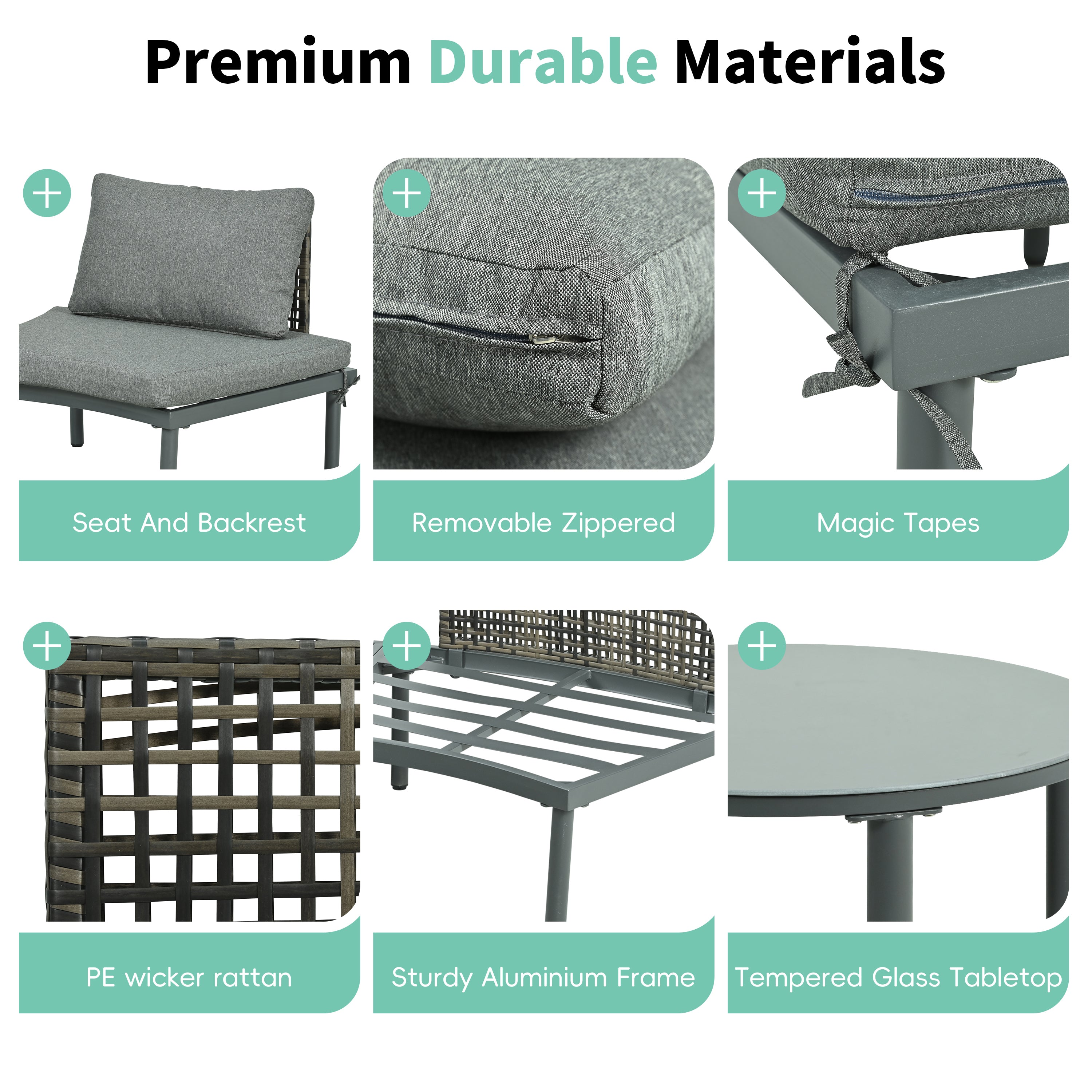 8-Piece Outdoor Sectional Sofa Set Aluminum / Beige with Rattan Style