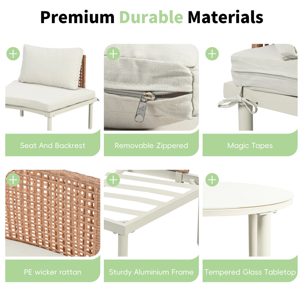 8-Piece Outdoor Sectional Sofa Set Aluminum / Beige with Rattan Style