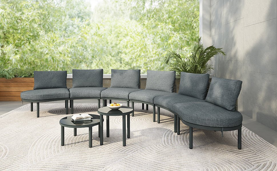 8-Piece Outdoor Sectional Sofa Set Aluminum / Beige with Rattan Style
