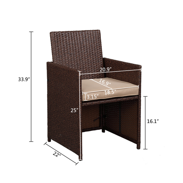 9 Piece Wood Grain PE Wicker Rattan Patio Set