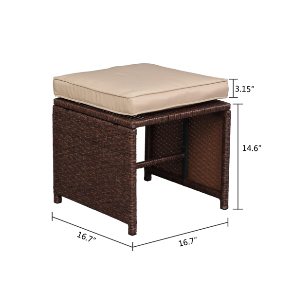 9 Piece Wood Grain PE Wicker Rattan Patio Set