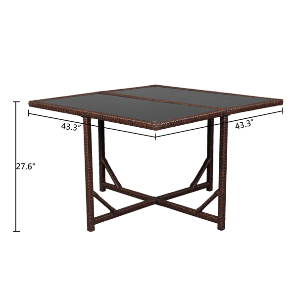 9 Piece Wood Grain PE Wicker Rattan Patio Set