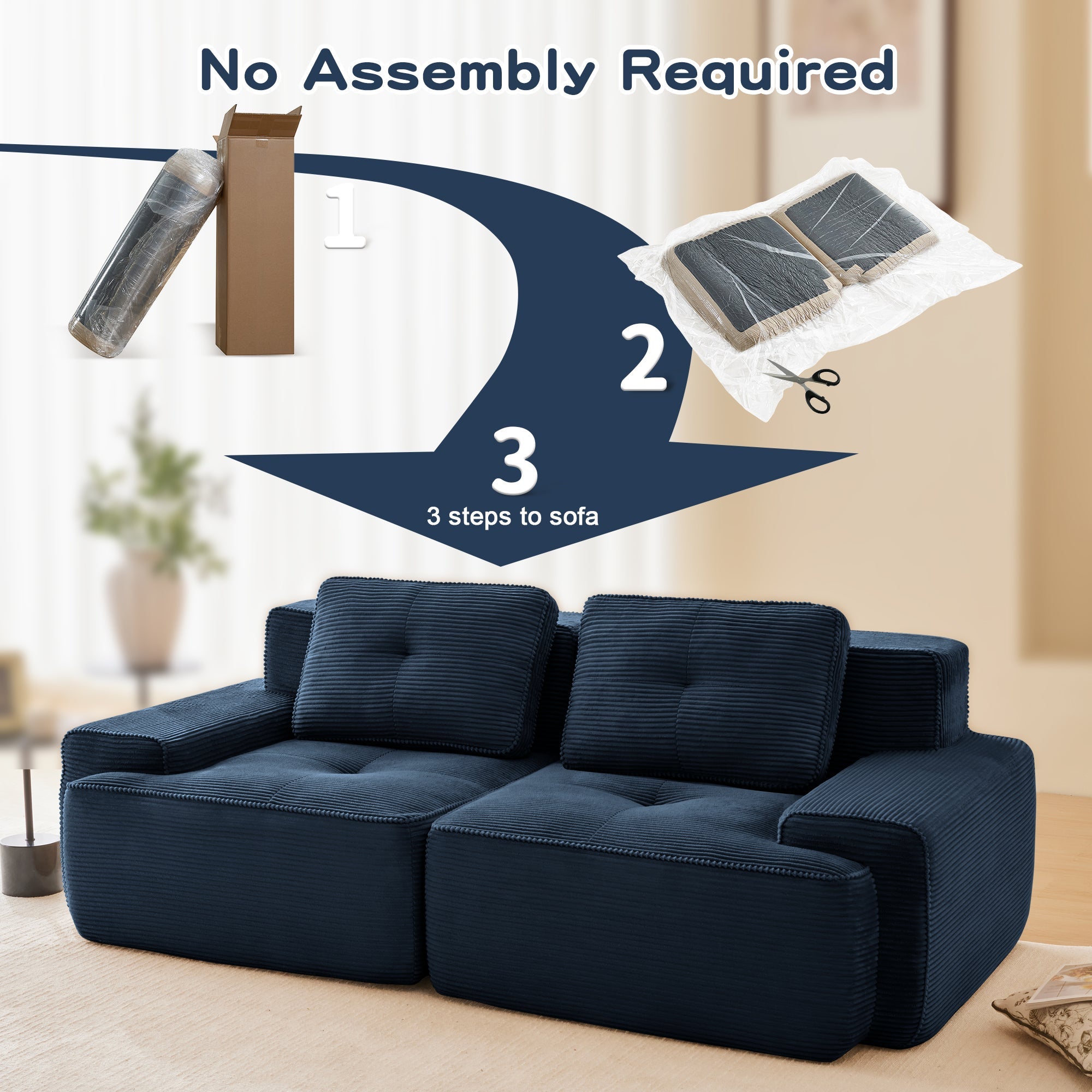 82inch Corduroy Modern L-Shaped Modular Sofa