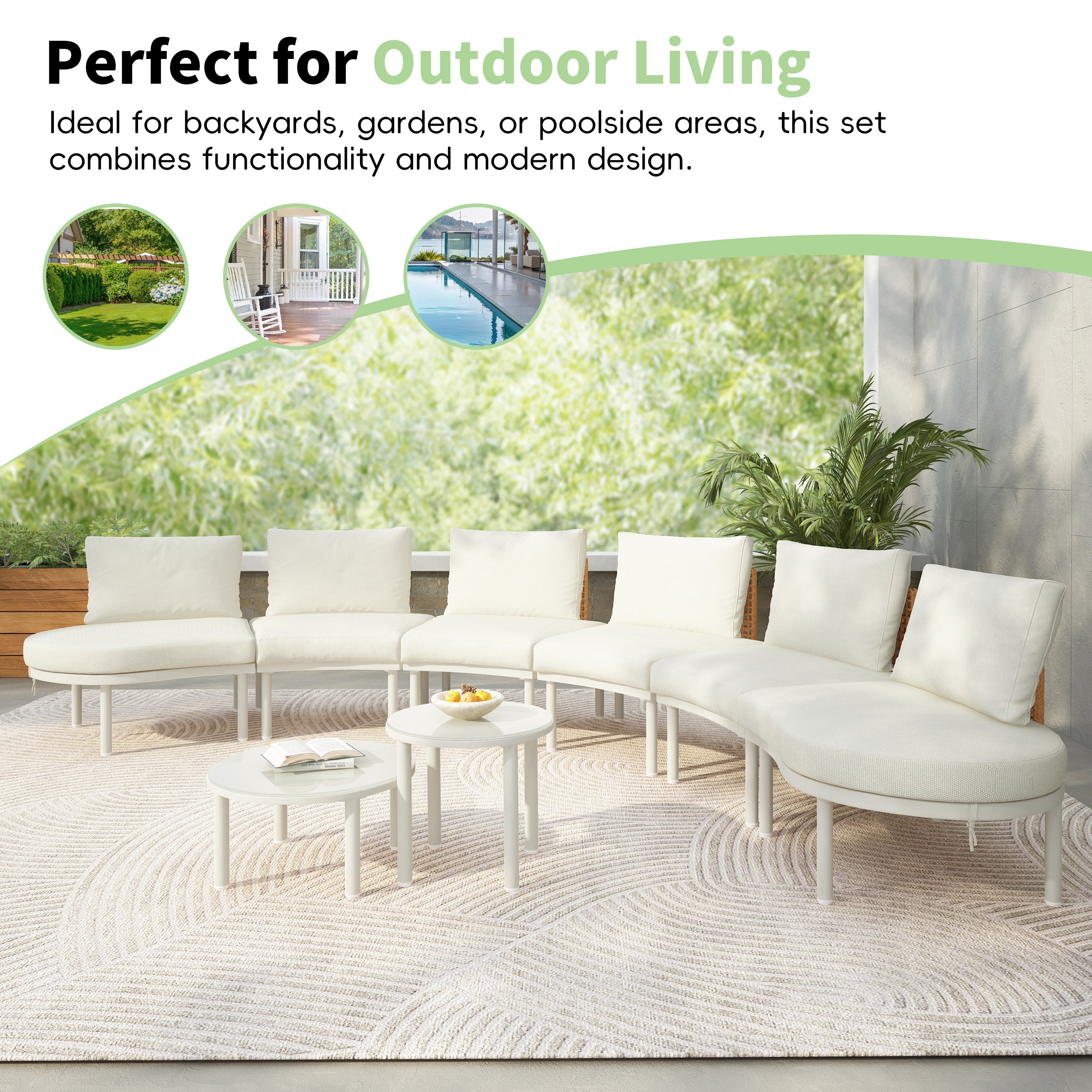 8-Piece Outdoor Sectional Sofa Set Aluminum / Beige with Rattan Style