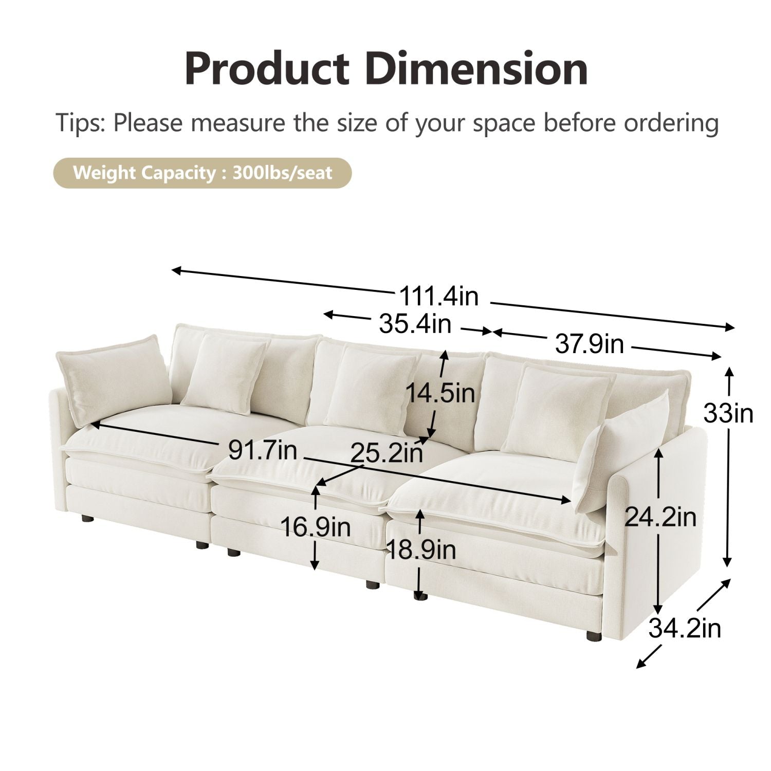 Modern 3 Piece Sofa Set Extra Deep