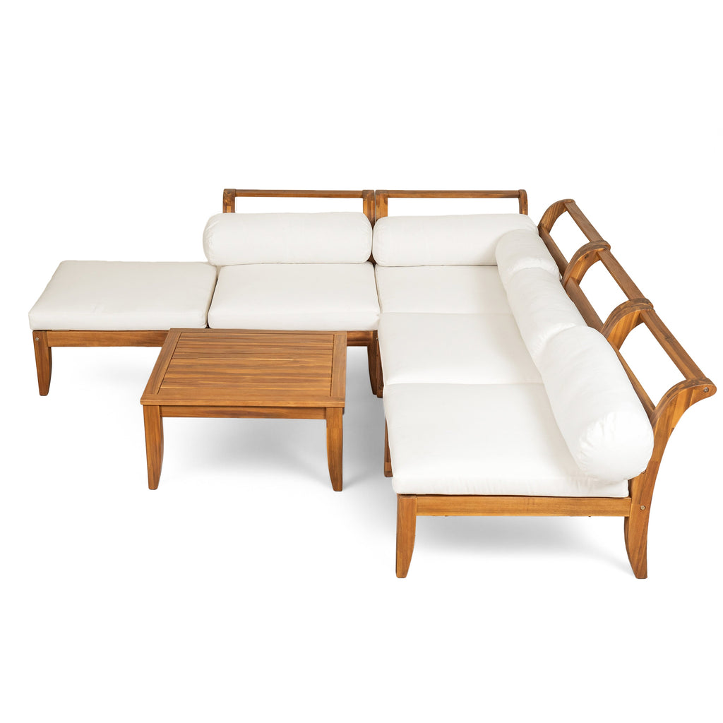 6-Piece Outdoor Sectional Sofa Set Acacia Wood Teak and Beige
