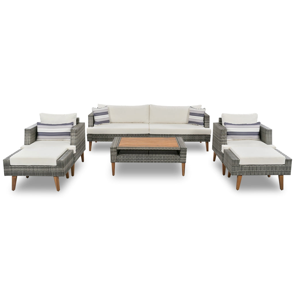6-Piece Outdoor Sofa Set Wicker Gray Beige