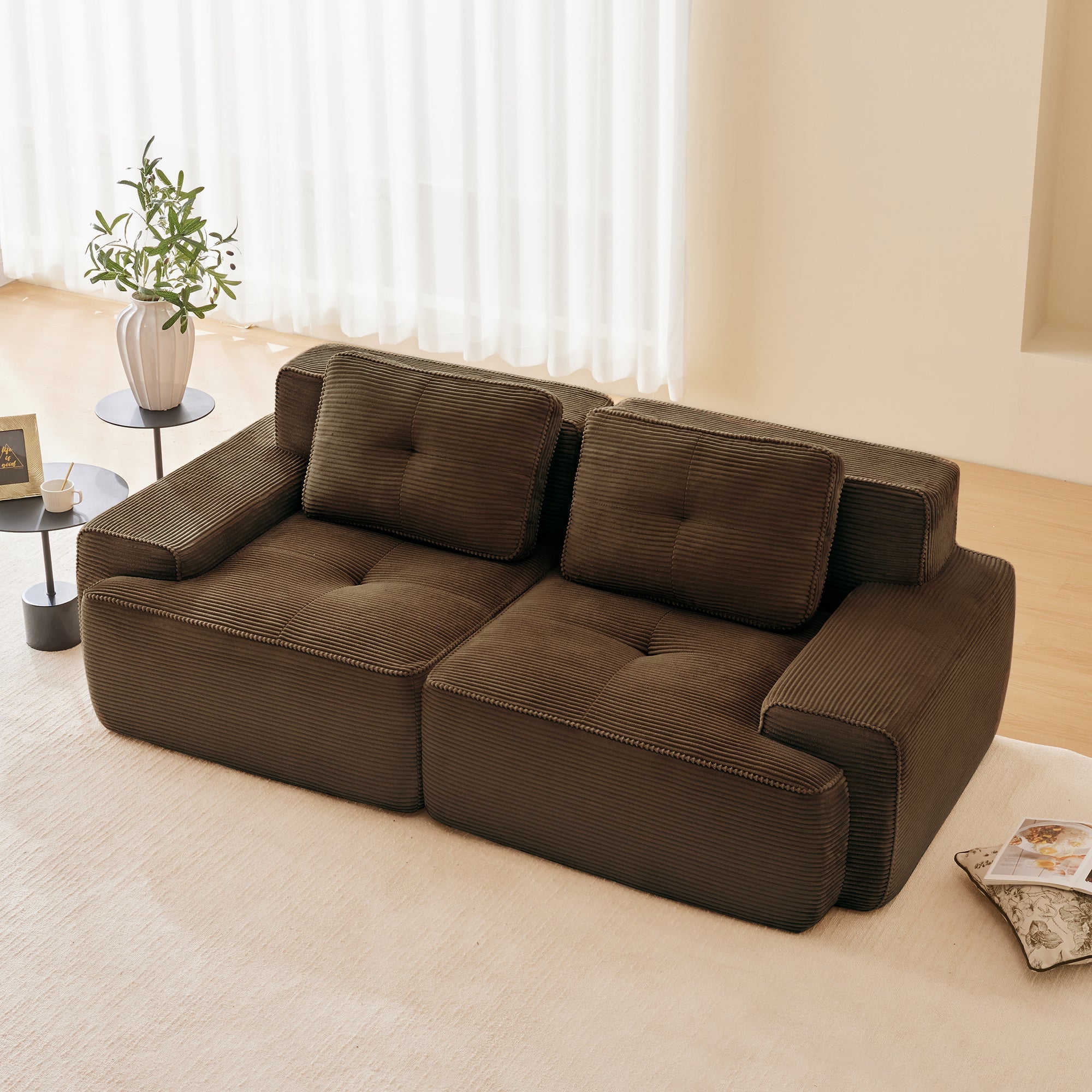 82inch Corduroy L-Shaped Modular Sofa