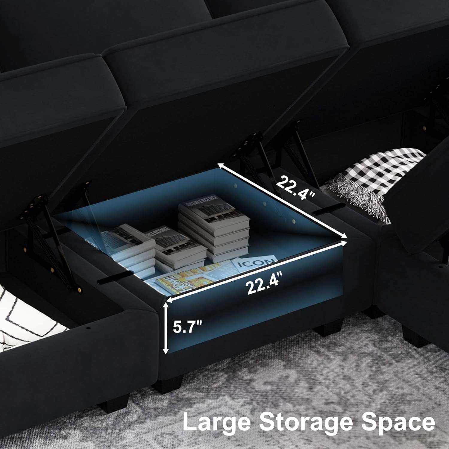 Modular Velvet Sectional Sofa With Chaise