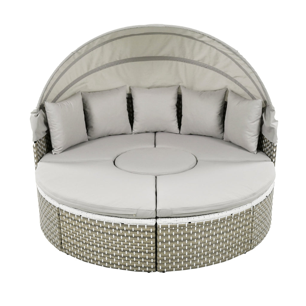 Outdoor Sectional Sofa PE Rattan Gray with Canopy