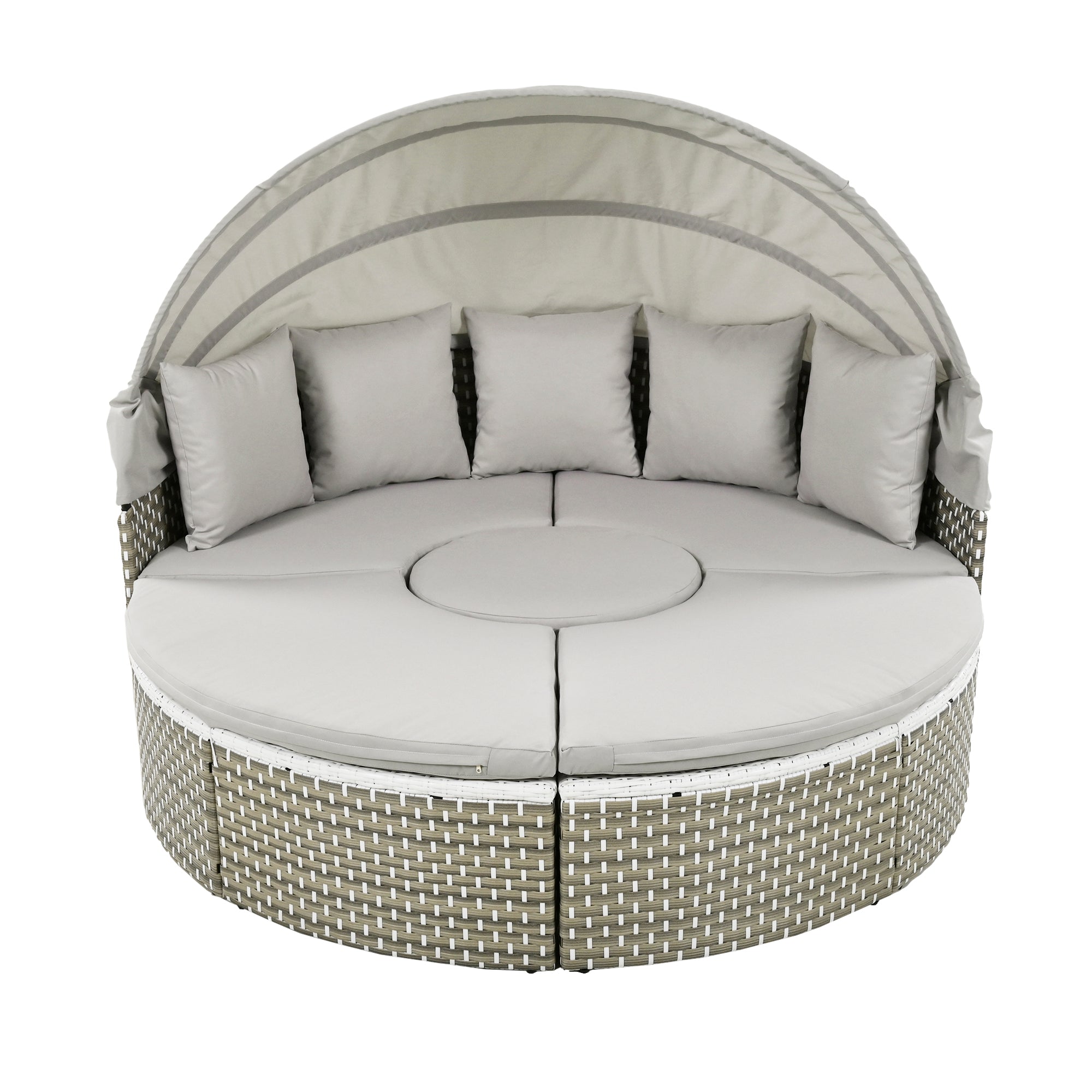 Outdoor Sectional Sofa PE Rattan Gray with Canopy