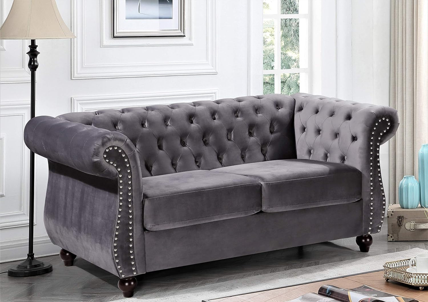 Gray Velvet Loveseat