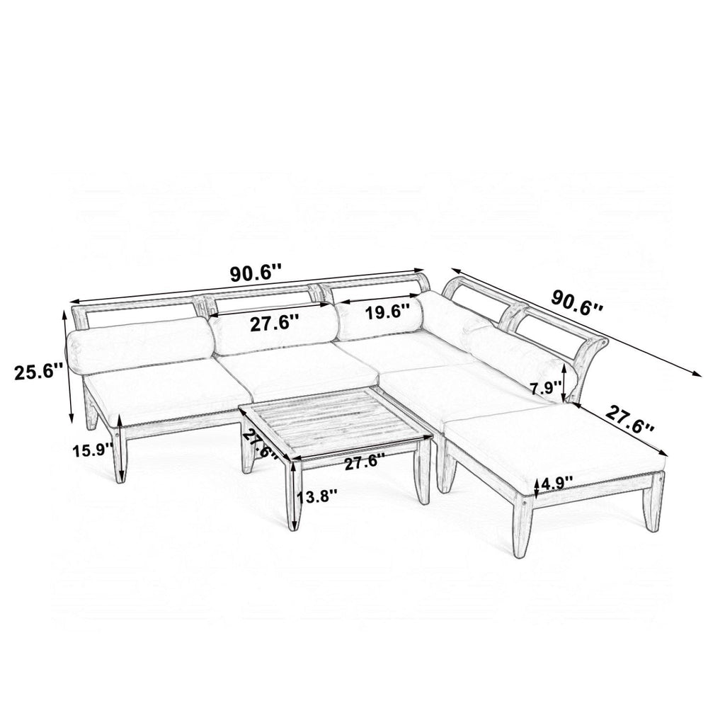 6-Piece Outdoor Sectional Sofa Set Acacia Wood Teak and Beige