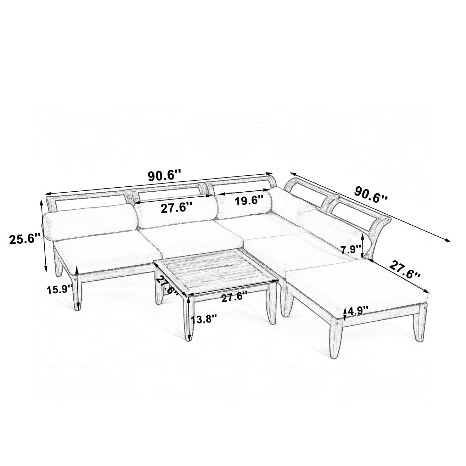 6-Piece Outdoor Sectional Sofa Set Acacia Wood Teak and Beige