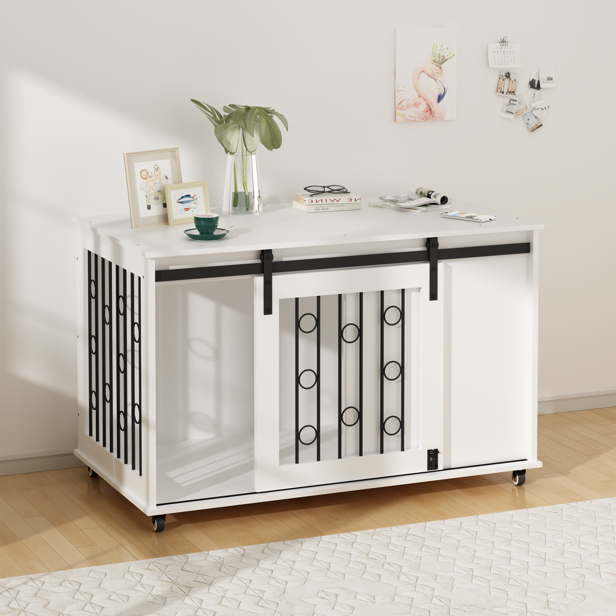Modern Wooden Dog Crate with Sliding Barn Door